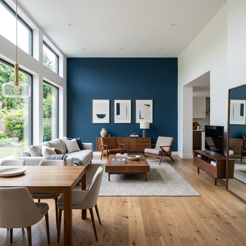 Interior residencial moderno con acabado premium de pintura Blue Wash Service